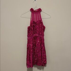 Weissman Pink Sequin Halter Fit and Flare Dress